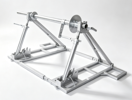 Integrated reel stand with disc tension brake